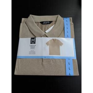 Men's Stretch Pique Polo Shirt Classic Fit Tan Size L